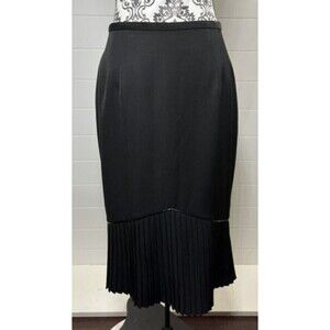 Vintage Oscar De Renta Skirt Womens 6 Black Wool Leather Lined Pinup Rockabilly